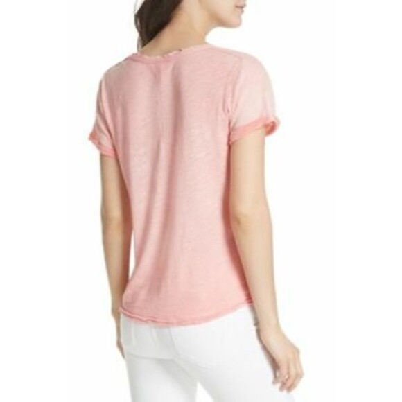 Free People Saturday Oversized Top Size XS Distressed Raw Hem Coral Pink NWD B57 - Picture 2 of 6